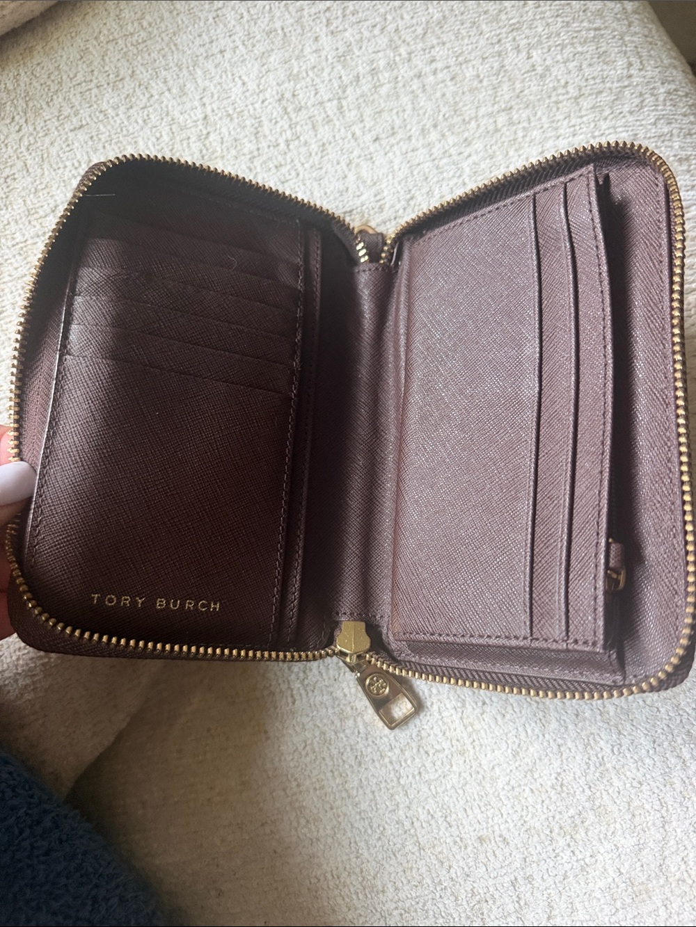 Tory Burch Dark Brown Zip Wristlet with Logo - Picture 3 of 3